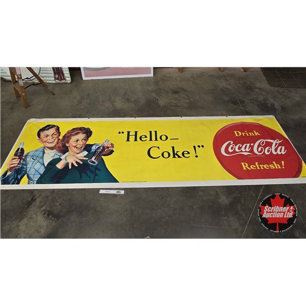 Large Advertising 14ft Lightweight Store Display Banner : "Hello - Coke!" Drink Coca-Cola Refresh! "
