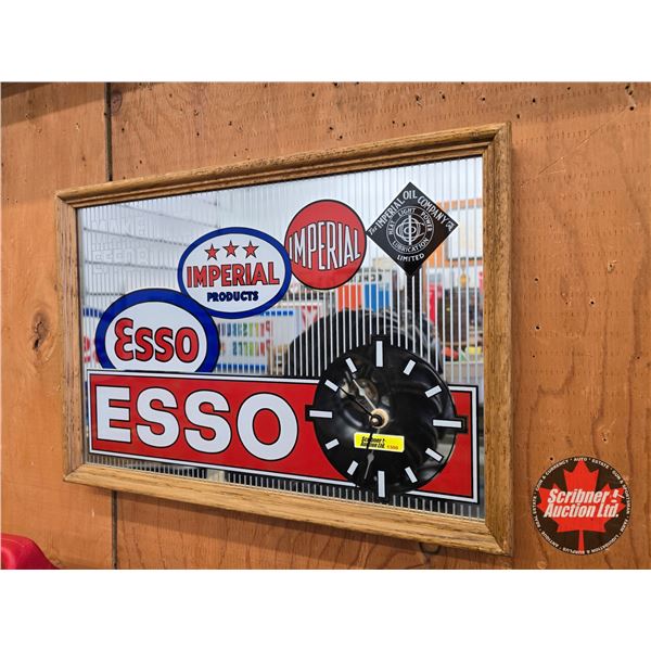 Imperial Oil/ESSO Framed Mirror Advertising Clock  (Measures : 13-1/2"H x 19-1/4"W)