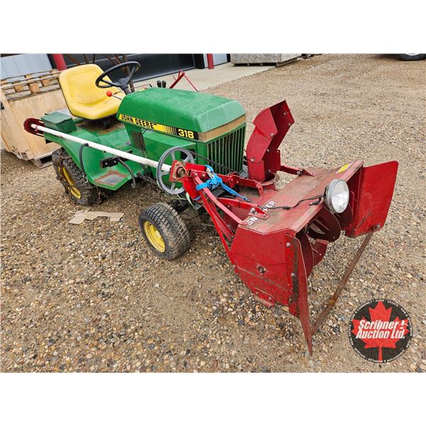 John Deere 318 Ride On Garden Tractor (Hydrostatic)  Custom Equipped w/Snapper Snowblower (Note : Tr