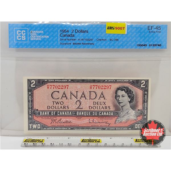 Canada $2 Bill 1954 : Beattie/Rasminsky #HR7702297 (CCCS Cert : EF-45 : Extra Fine)