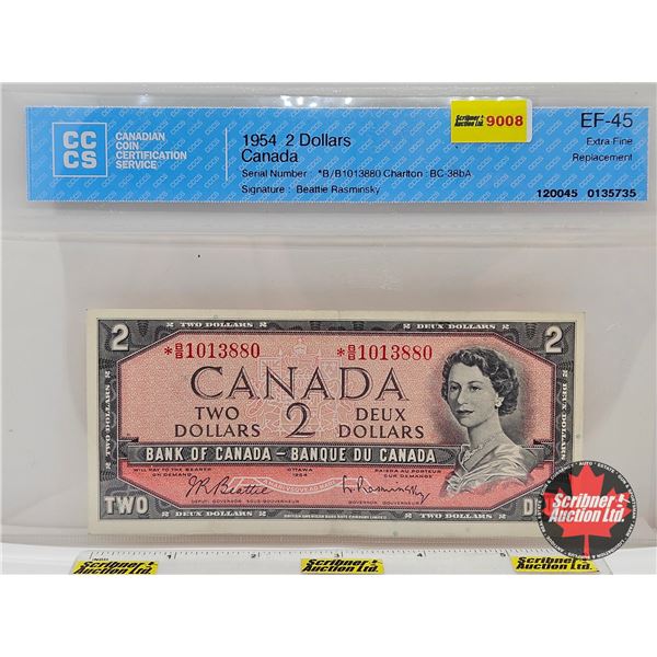 Canada $2 Bill 1954 *Replacement : Beattie/Rasminsky # *BB1013880 (CCCS Cert : EF-45: Extra-Fine : R