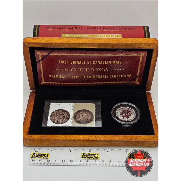 RCM Canada 2008 First Coinage of Canadian Mint : 1908-2008 Ottawa : 50-Cent Coin & Stamp Set  (COA #