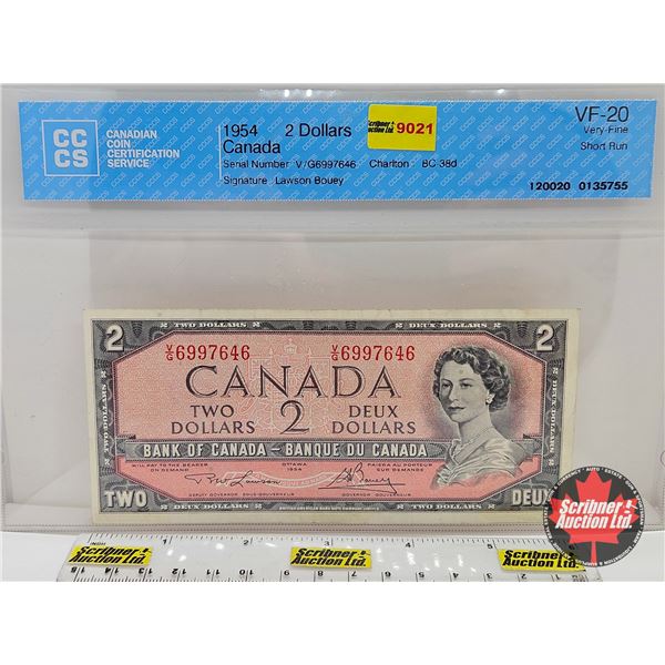 Canada $2 Bill 1954 : Lawson/Bouey #VG6997646 (CCCS Cert : VF-20 : Very-Fine : Short Run)