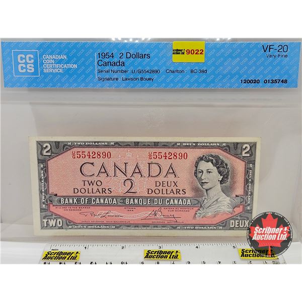 Canada $2 Bill 1954 : Lawson/Bouey #UG5542890 (CCCS Cert : VF-20 : Very-Fine)