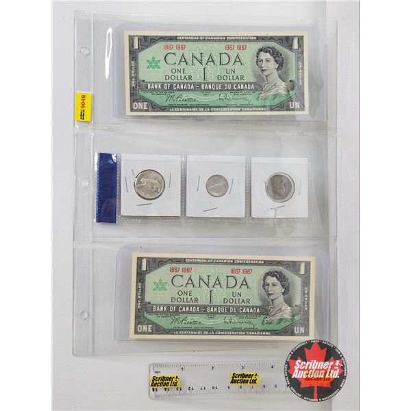 Canada 1967 Coin/Bill Collector Combo (5) : - $1 Bill : Beattie/Rasminsky 1867 1967 - Five Cent - Te