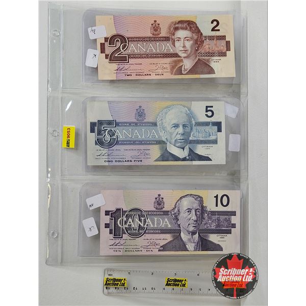 Canada Bills "Bird Series" (3) "X" Replacements : - 1986 $2 Bill : Thiessen/Crow #EBX3182507 - 1986 
