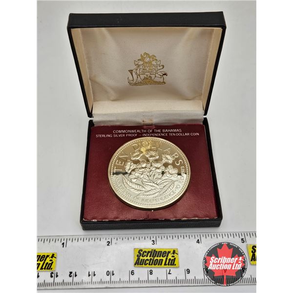 Franklin Mint Ten Dollar 1975 Independence Coin of the Bahamas (COA : Sterling Silver Proof Coin)