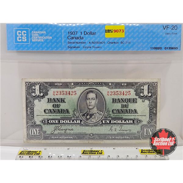 Bank of Canada $1 Bill 1937 : Coyne/Towers #AN2353425 (CCCS Cert : VF-20 : Very-Fine)