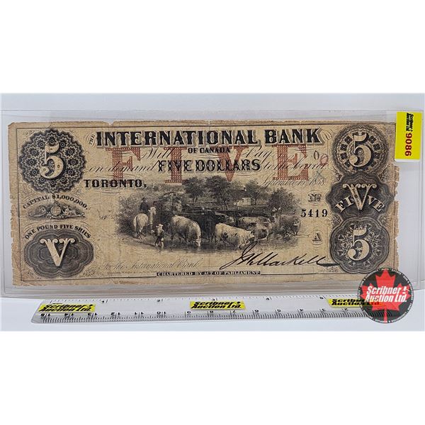 International Bank of Canada $5 Bill 1858 : Markell (Blue S/N#5419)