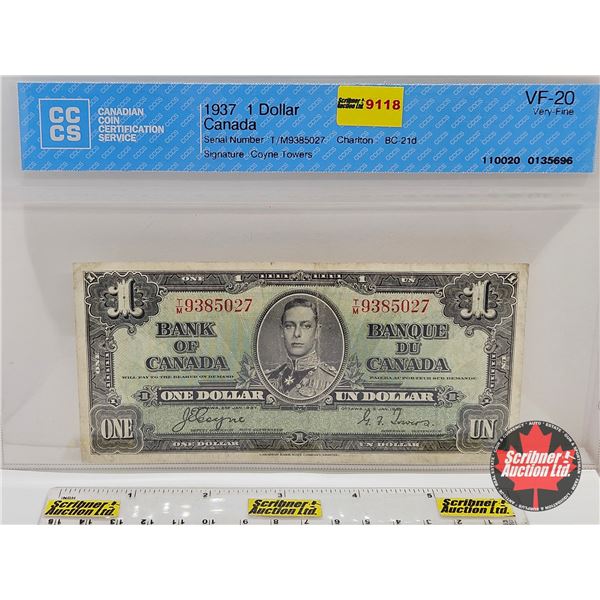 Bank of Canada $1 Bill 1937 : Coyne/Towers #TM9385027