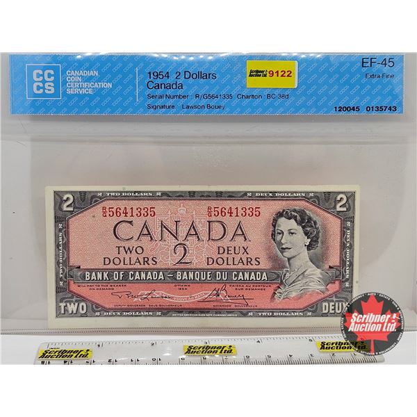 Canada $2 Bill 1954 : Lawson/Bouey #RG5641335 (CCCS Cert : EF-45 : Extra-Fine)