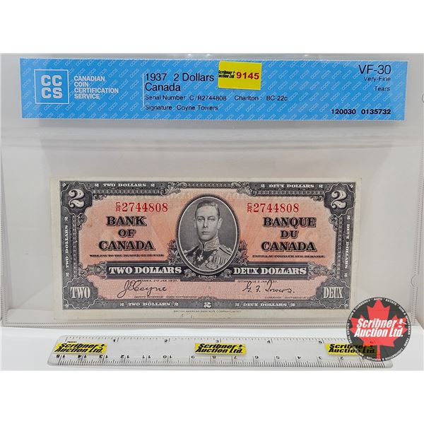 Bank of Canada $2 Bill 1937 : Coyne/Towers #CR2744808 (CCCS Cert : VF-30 : Very-Fine : Tears)