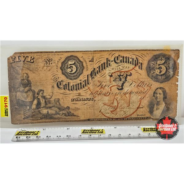 Colonial Bank of Canada 1859 : $5 Bill