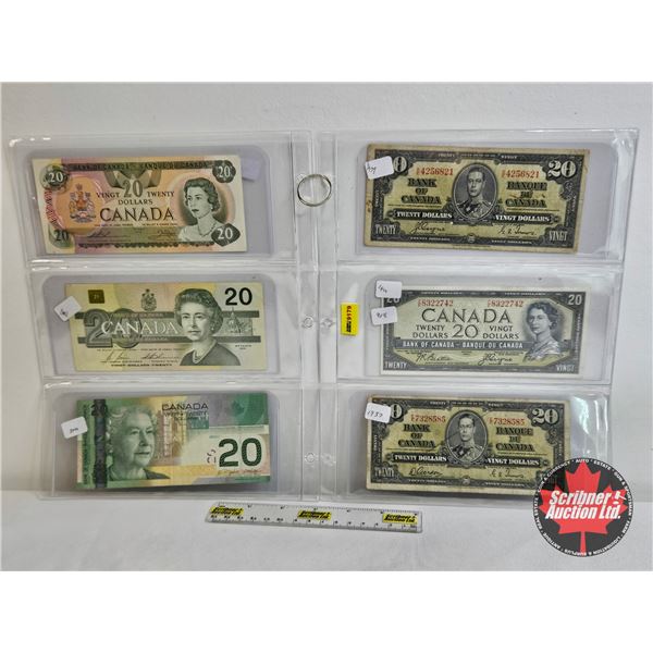 Canada $20 Bills (6) : Incl. 1954 Devil's Face - 1937 Coyne/Towers #KE4256821 - 1954DF "Devil's Face