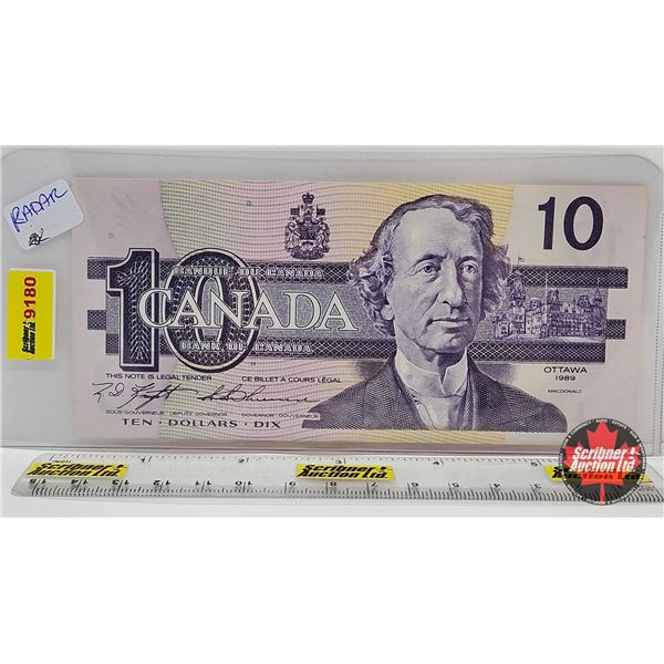 Canada $10 Bill 1989 "3-Digit RADAR" : Knight/Thiessen #BEG0477740