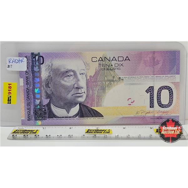 Canada $10 Bill 2005 "3-Digit RADAR" : Jenkins/Dodge #BTH0833380