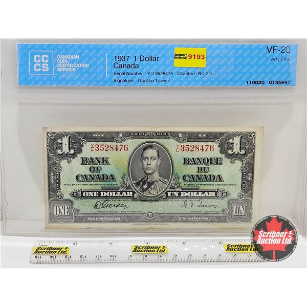 Bank of Canada $1 Bill 1937 : Gordon/Towers #YL3528476 (CCCS Cert : VF-20 : Very-Fine)