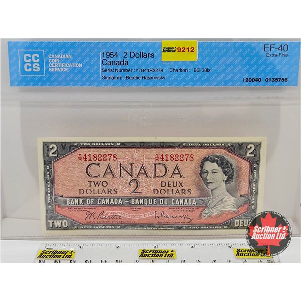 Canada $2 Bill 1954 : Beattie/Rasminsky #YR4182278 (CCCS Cert : EF-40 : Extra Fine)