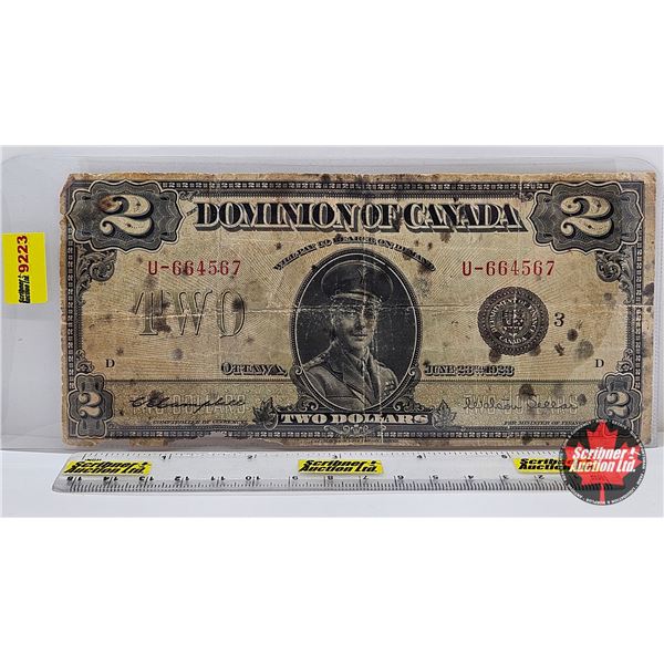 Dominion of Canada $2 Bill 1923 Black Seal "Horse Blanket" : Campbell/Sellar #U-664567