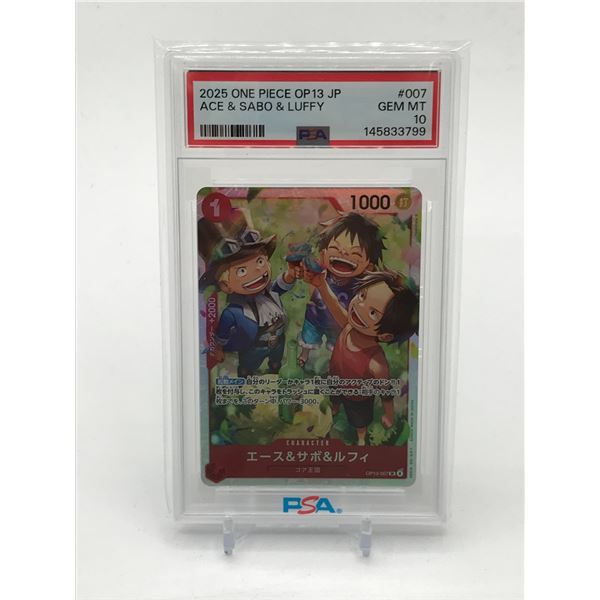 2025 ONE PIECE OP13 JP ACE & SABBO & LUFFY TRADING CARD - PSA GRADE 10