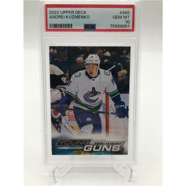 2022 UPPER DECK ANDREI KUZMENKO YOUNG GUNS HOCKEY TRADING CARD - PSA GRADE 10