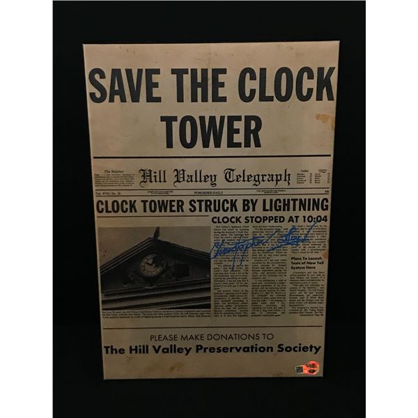 CHRISTOPHER LLOYD SIGNED SAVE THE CLOCK TOWER FRAMED VINYL (WWOC COA)