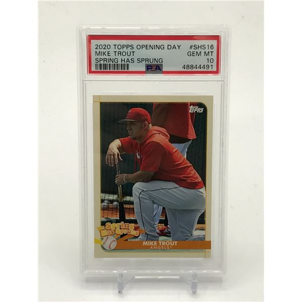 2020 TOPPS OPENING DAY MIKE TROUT TRADING CARD - PSA GRADE 10