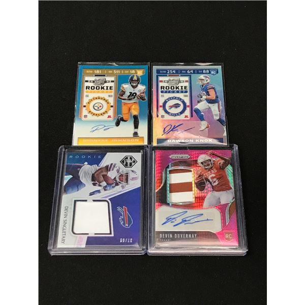 LOT OF 4 FOOTBALL TRADING CARDS INCLUDING ROOKIES AND SIGNED