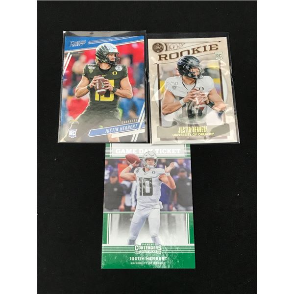 LOT OF 3 JUSTIN HERBERT FOOTBALL TRADING CARDS - INCLUDING 2 ROOKIES