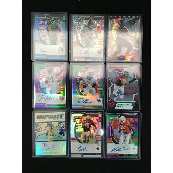 LOT OF 9 SIGNED FOOTBALL ROOKIE TRADING CARDS