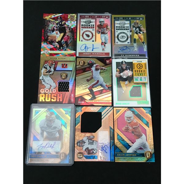LOT OF 9 FOOTBALL TRADING CARDS - INCLUDING SIGNED AND PATCH