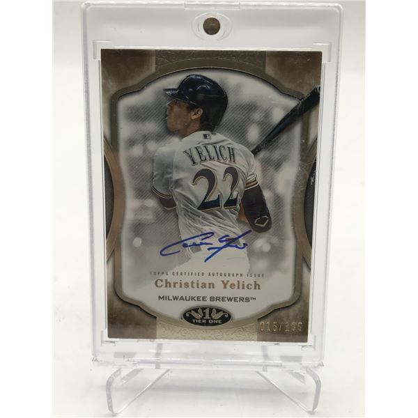 2020 TOPPS TIER ONE BASEBALL CHRISTIAN YELICH SIGNED TRADING CARD 15/100