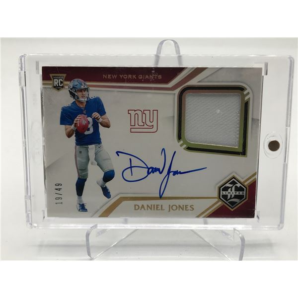 2019 PANINI LIMITED FOOTBALL DANIEL JONES SIGNED PATCH ROOKIE TRADING CARD 19/49