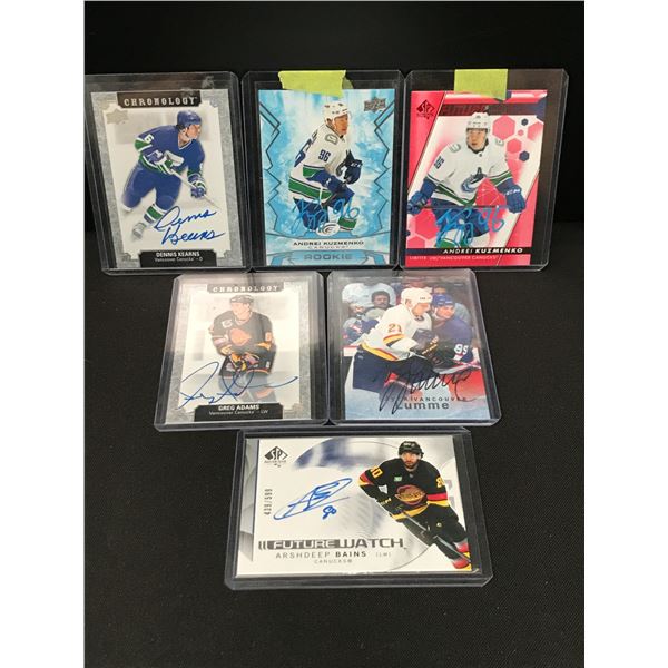 LOT OF 6 SIGNED VANCOUVER CANUCKS HOCKEY TRADING CARDS