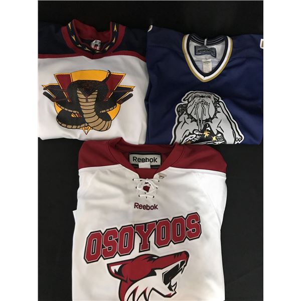 LOT OF 3 WHL PRO HOCKEY JERSEYS (BAUER, REEBOK)
