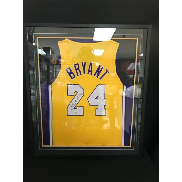 KOBE BRYANT SIGNED AND FRAMED LOS ANGELES LAKERS BASKETBALL JERSEY - PSA COA
