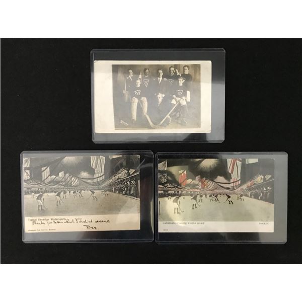 LOT OF 3 VINTAGE HOCKEY POSTCARDS
