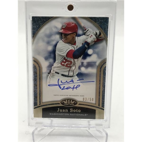 2020 TOPPS TIER ONE BASEBALL JUAN SOTO SIGNED TRADING CARD 03/50