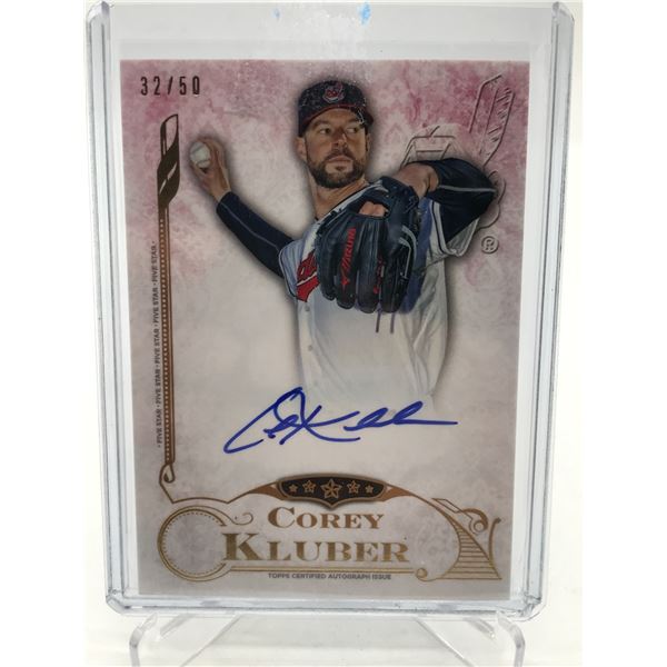 2015 TOPPS TIER ONE COREY KLUBER SIGNED BASEBALL TRADING CARD 32/50