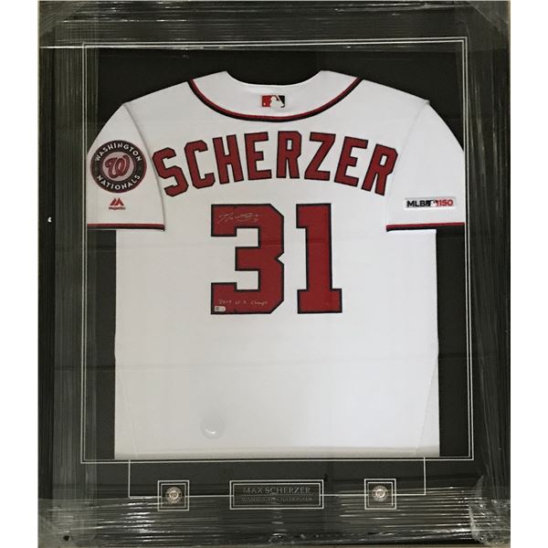 MAX SCHERZER SIGNED AND FRAMED WASHINGTON NATIONALS JERSEY MLB COA WITH SCRIPTS