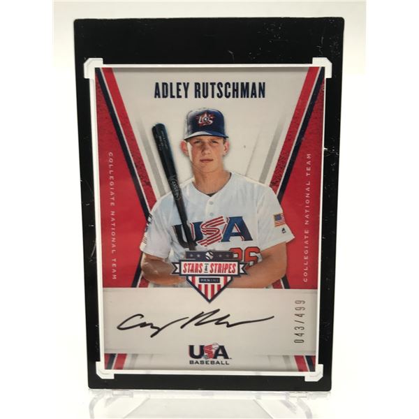 2019 PANINI USA BASEBALL STARS AND STRIPES ADLEY RUTSCHMAN SIGNED ROOKIE CARD 043/499