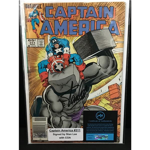 CAPTAIN AMERICA #311 SIGNED BY STAN LEE WITH COA - MARVEL COMICS