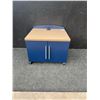 Image 1 : Blue and Wood Laminate Rolling Storage Cabinet with Double Doors