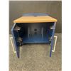 Image 2 : Blue and Wood Laminate Rolling Storage Cabinet with Double Doors