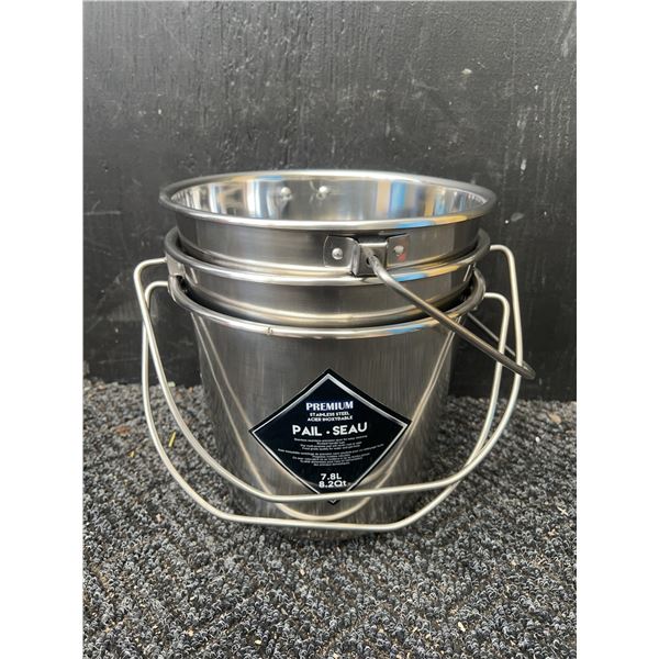 3 Premium Stainless Steel Pails 7.8L
