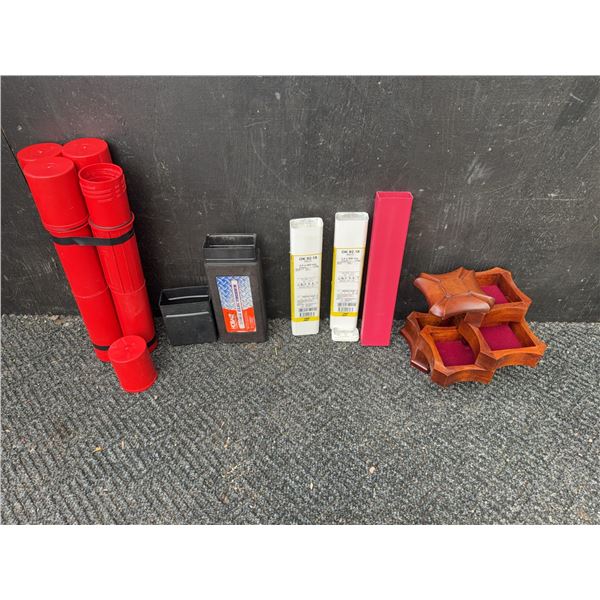 Storage Tubes and Wooden Holder
