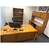 Image 1 : Wooden Desk, Sideboard Cabinet  w/ Hutch, Book Shelf & Rolling Chair, Misc Sizes (contents not inclu