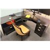 Image 1 : L-Shaped Wooden Desk w/ 4 Drawers 71" x 71" x 23" x 30"H & Upholstered Chair (contents not included)