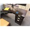 Image 2 : L-Shaped Wooden Desk w/ 4 Drawers 71" x 71" x 23" x 30"H & Upholstered Chair (contents not included)