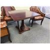 Image 10 : Wooden Table w/ Pedestal Base 36" x 36"  & 3 Upholstered Chairs 26" x 36"H
